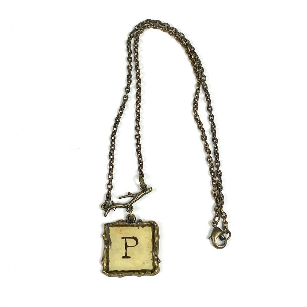 Rustic Brass Branch Initial "P" Necklace
